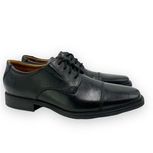 NEW Clarks Mens Tilden Black Leather Cap Toe Dress Derby‎ Oxfords Shoes 7.5